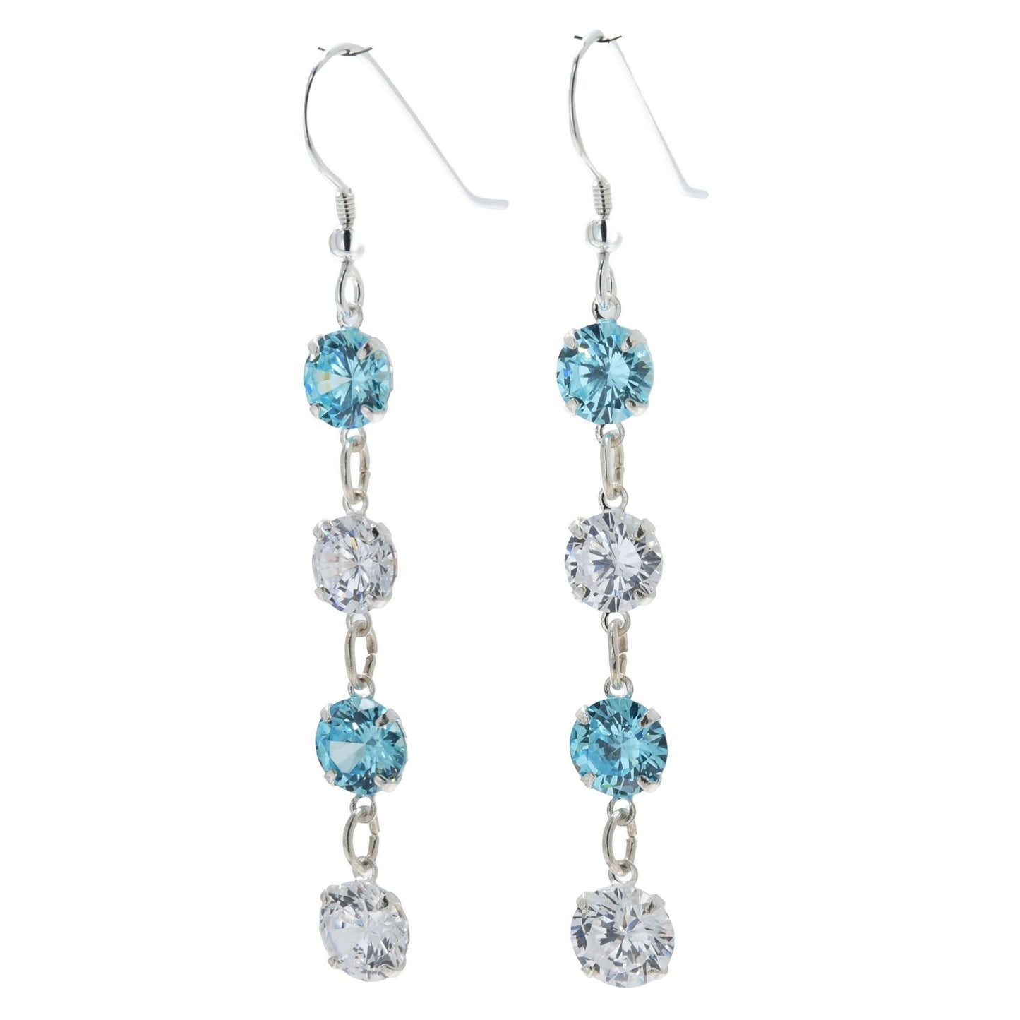 pewterhooter® Women’s 925 Sterling Silver Drop Earrings with Sparkling Diamond White and Aquamarine Blue Crystals - Presented in a branded gift box.