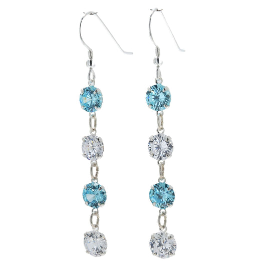 pewterhooter® Women’s 925 Sterling Silver Drop Earrings with Sparkling Diamond White and Aquamarine Blue Crystals - Presented in a branded gift box.