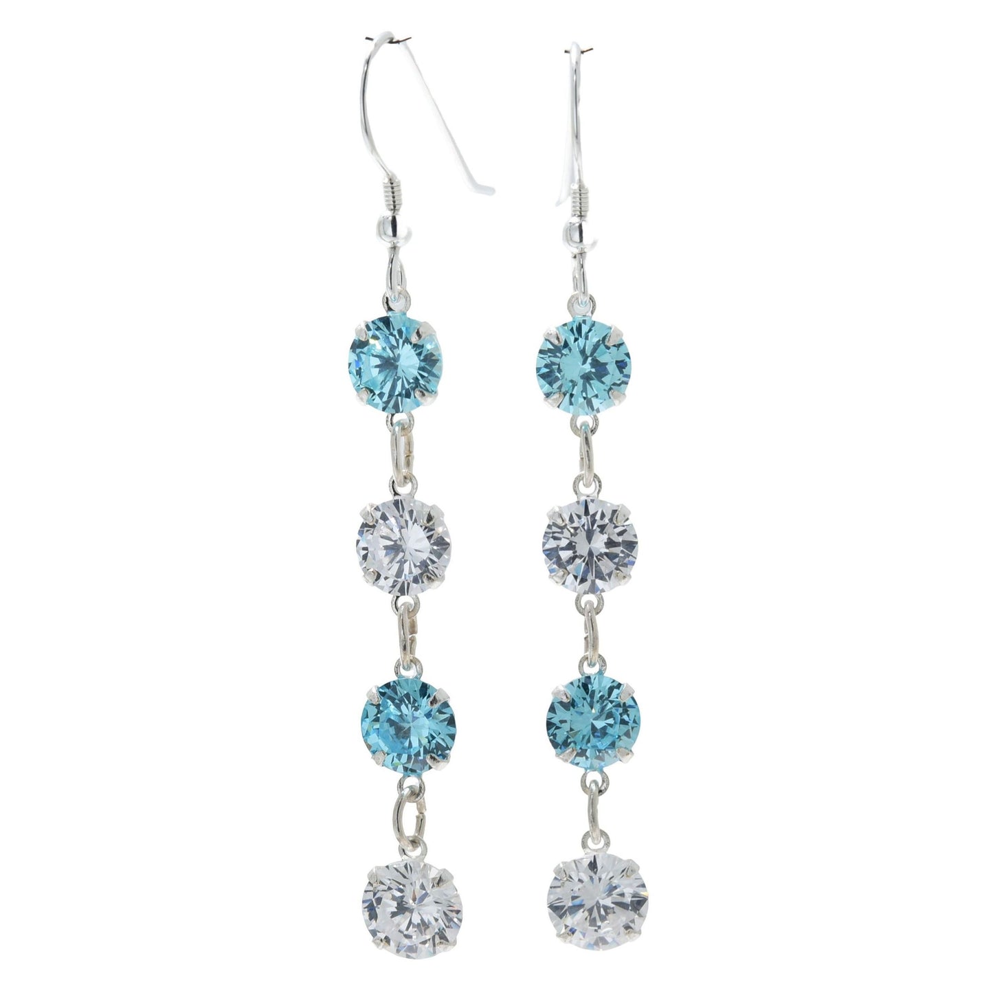 pewterhooter® Women’s 925 Sterling Silver Drop Earrings with Sparkling Diamond White and Aquamarine Blue Crystals - Presented in a branded gift box.