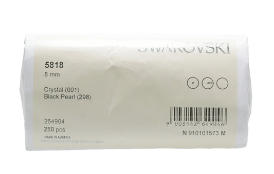 Swarovski 5818 8mm Half drilled Pearl – Factory Sealed Pack of 250 – Black