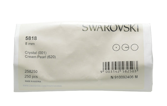 Swarovski 5818 8mm Half drilled Pearl – Factory Sealed Pack of 250 – Cream