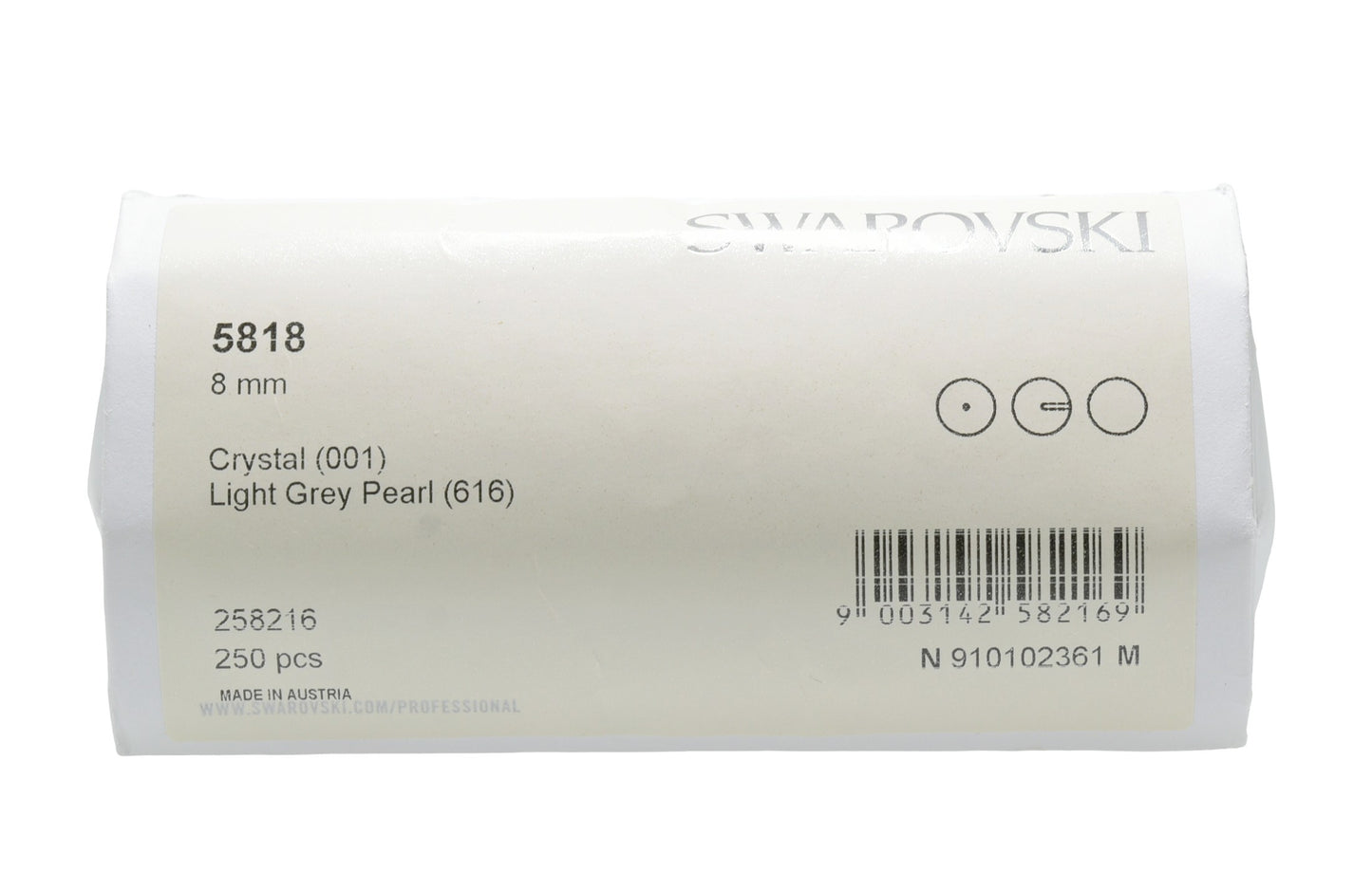 Swarovski 5818 8mm Half drilled Pearl – Factory Sealed Pack of 250 – Light Grey Pearl