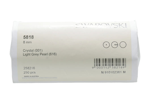 Swarovski 5818 8mm Half drilled Pearl – Factory Sealed Pack of 250 – Light Grey Pearl