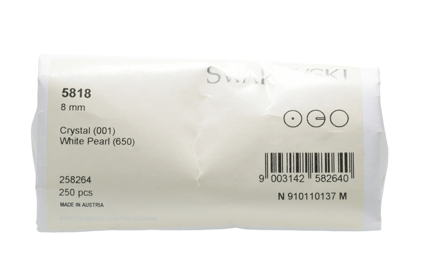 Swarovski 5818 8mm Half drilled Pearl – Factory Sealed Pack of 250 – White