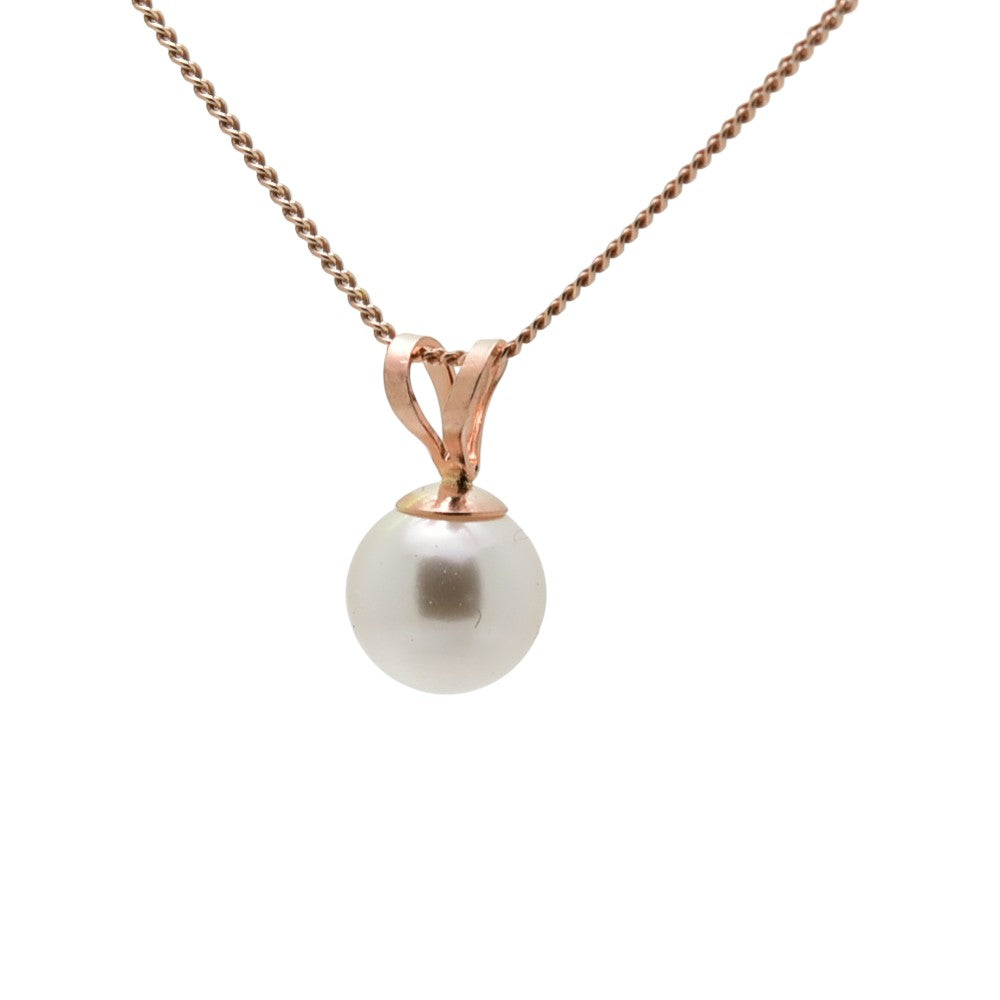 pewterhooter® Women’s Rose Gold Plated Sterling Silver Pendant and Chain - Vintage White Austrian Crystal Pearl