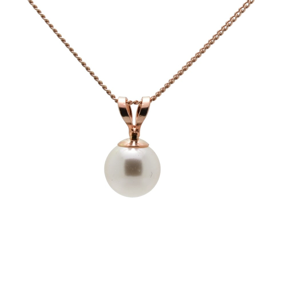 pewterhooter® Women’s Rose Gold Plated Sterling Silver Pendant and Chain - Vintage White Austrian Crystal Pearl