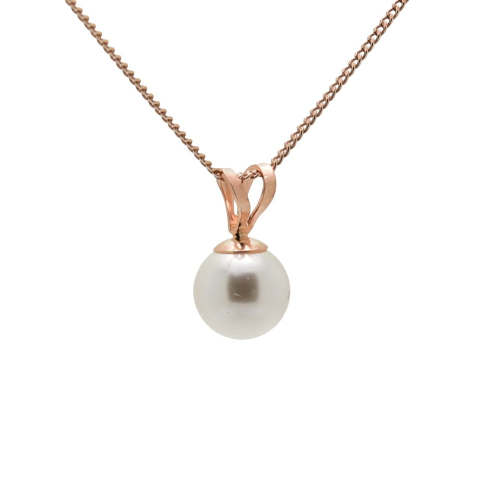 pewterhooter® Women’s Rose Gold Plated Sterling Silver Pendant and Chain - Vintage White Austrian Crystal Pearl