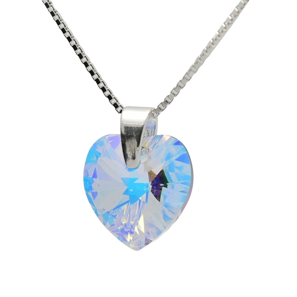 pewterhooter® Women’s Sterling Silver Pendant and Chain - Vintage Aurore Boreale Austrian Crystal Heart