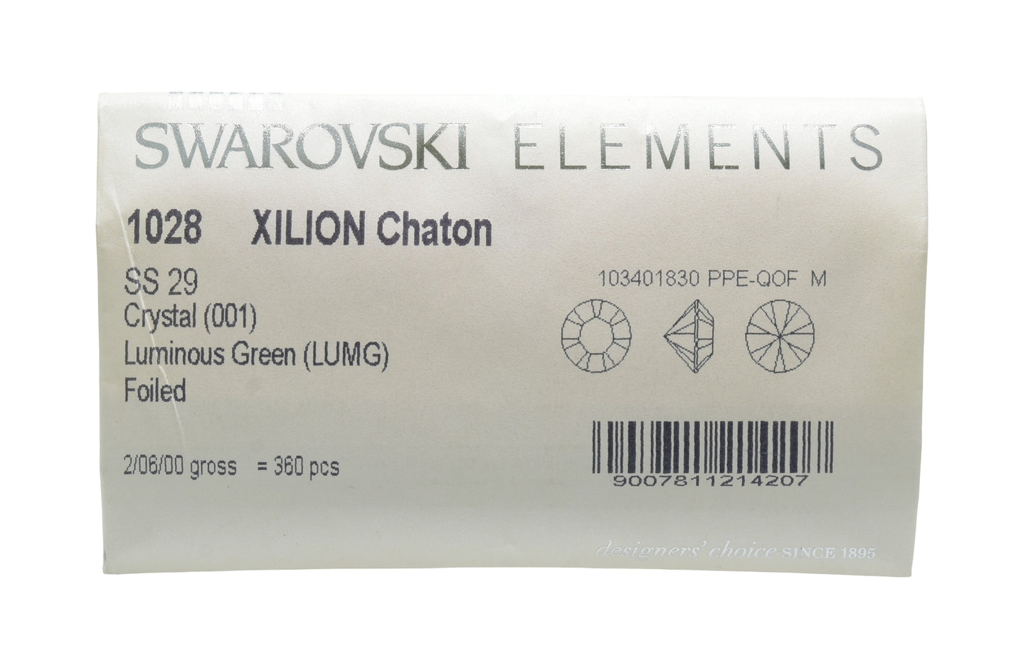 Swarovski 1028 SS29 Chaton Crystals – Factory Sealed Pack of 360 – Luminous Green (Foiled Back)
