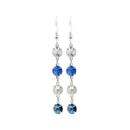 pewterhooter® Women’s 925 Sterling Silver Drop Earrings with Vintage Austrian Diamond White, and Bermuda Blue Crystals - Presented in a branded gift box