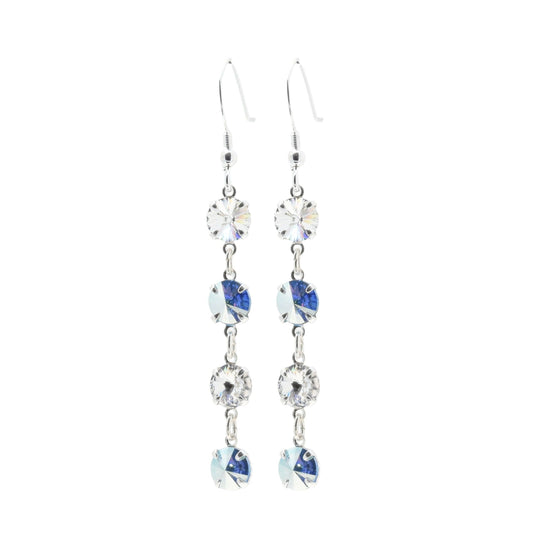 pewterhooter® Women’s 925 Sterling Silver Drop Earrings with Vintage Austrian Diamond White, and Aurore Boreale Crystals - Presented in a branded gift box.