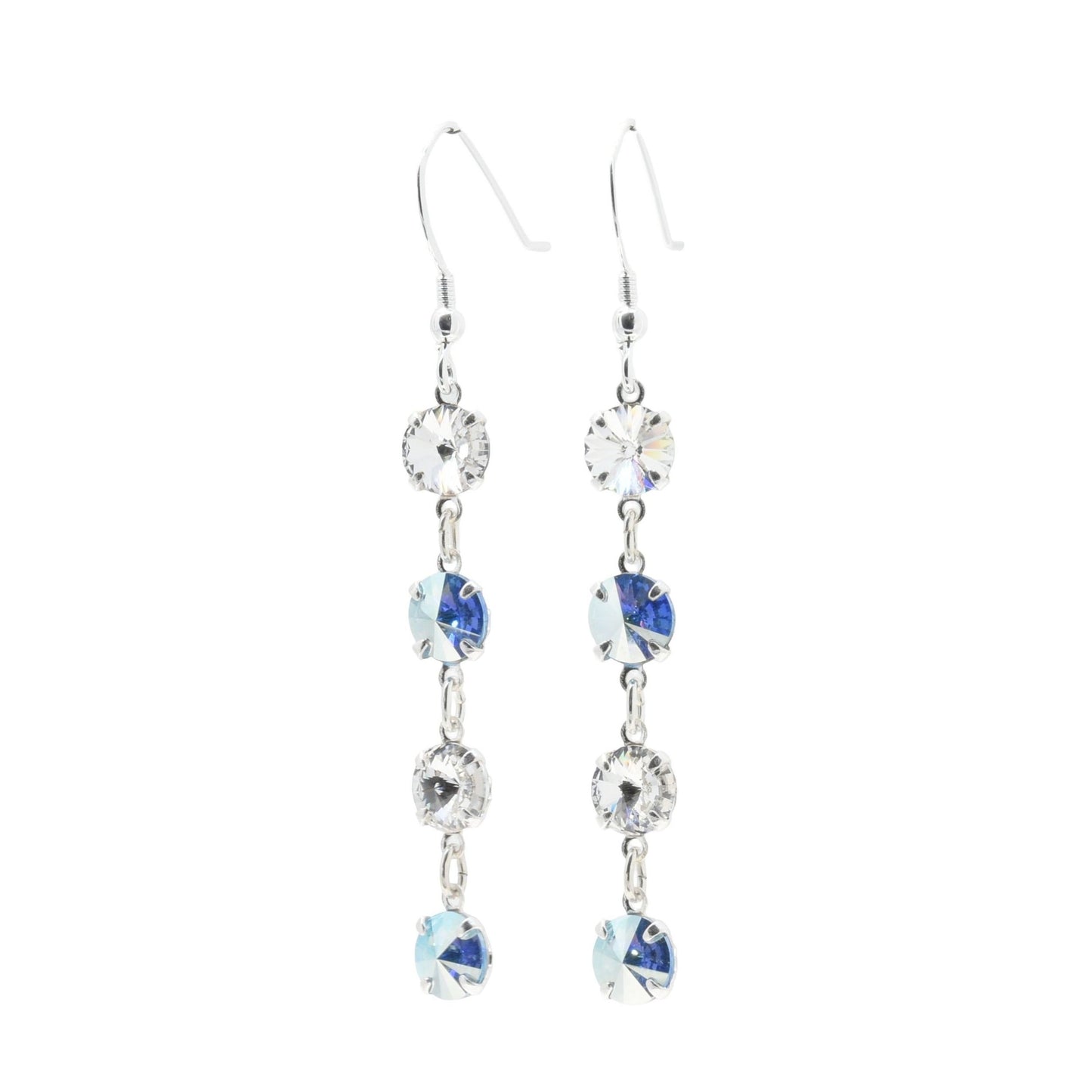 pewterhooter® Women’s 925 Sterling Silver Drop Earrings with Vintage Austrian Diamond White, and Aurore Boreale Crystals - Presented in a branded gift box.