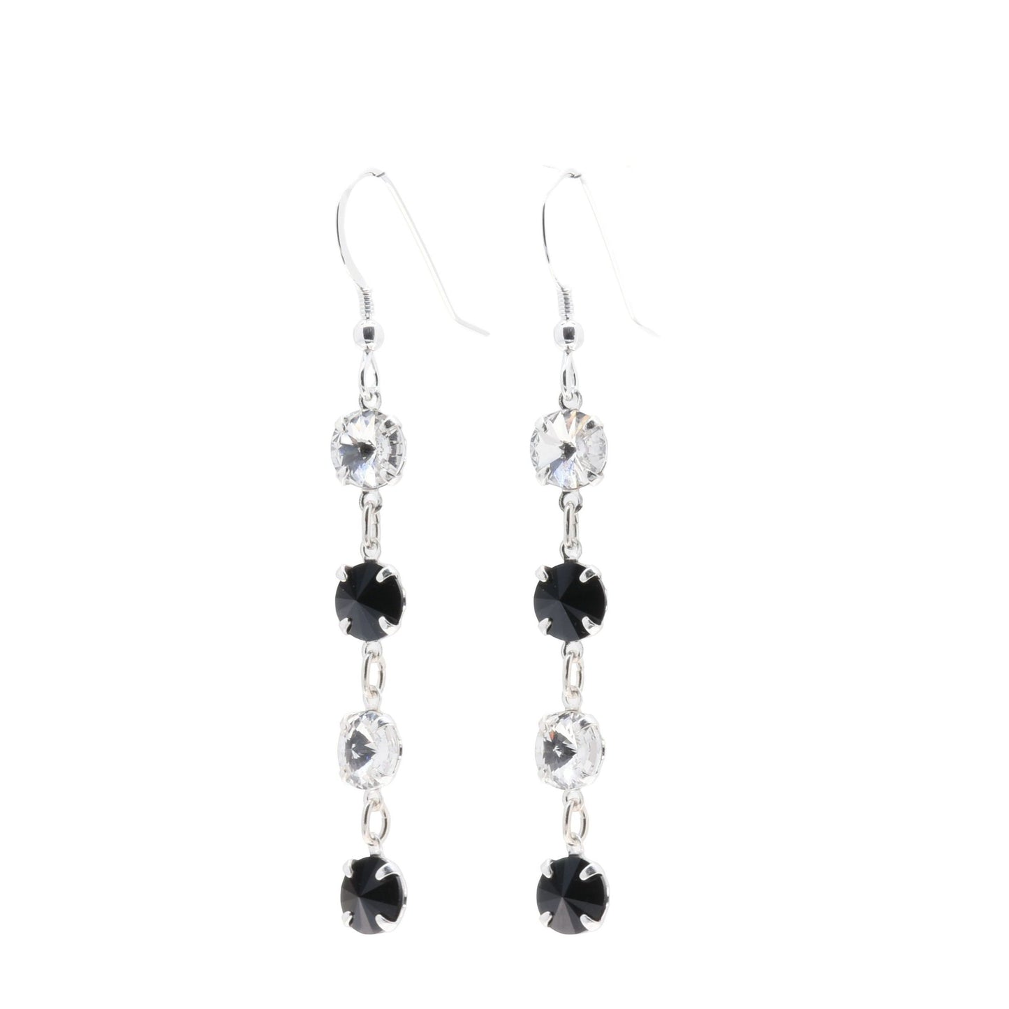 pewterhooter® Women’s 925 Sterling Silver Drop Earrings with Vintage Austrian Diamond White, and Black Crystals - Presented in a branded gift box