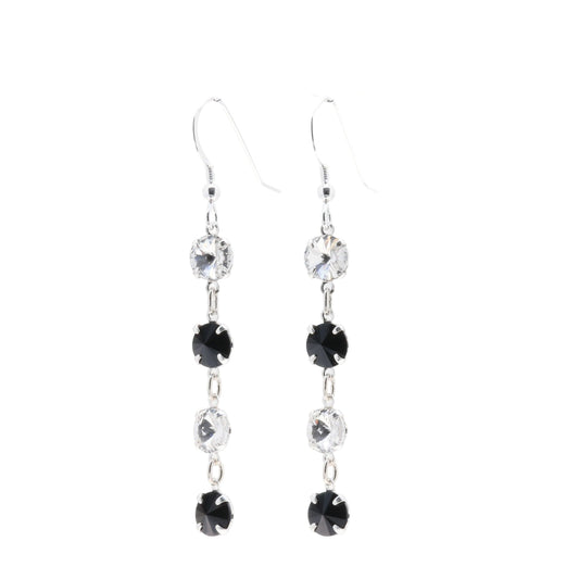 pewterhooter® Women’s 925 Sterling Silver Drop Earrings with Vintage Austrian Diamond White, and Black Crystals - Presented in a branded gift box