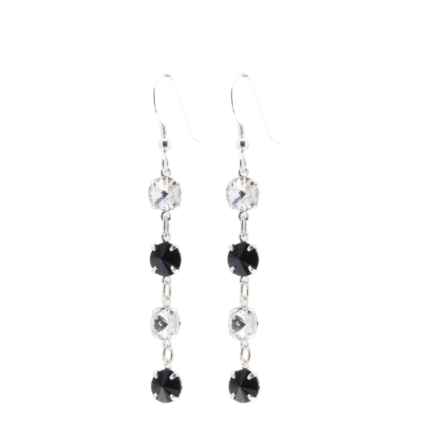 pewterhooter® Women’s 925 Sterling Silver Drop Earrings with Vintage Austrian Diamond White, and Black Crystals - Presented in a branded gift box