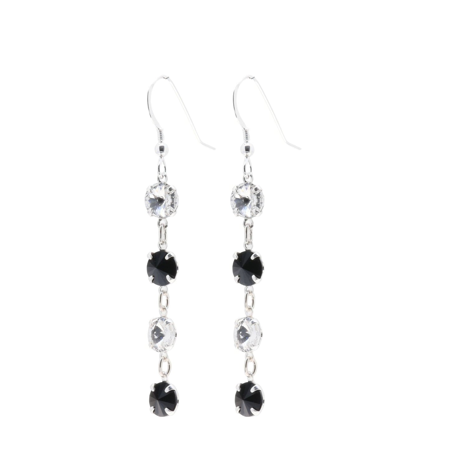 pewterhooter® Women’s 925 Sterling Silver Drop Earrings with Vintage Austrian Diamond White, and Black Crystals - Presented in a branded gift box