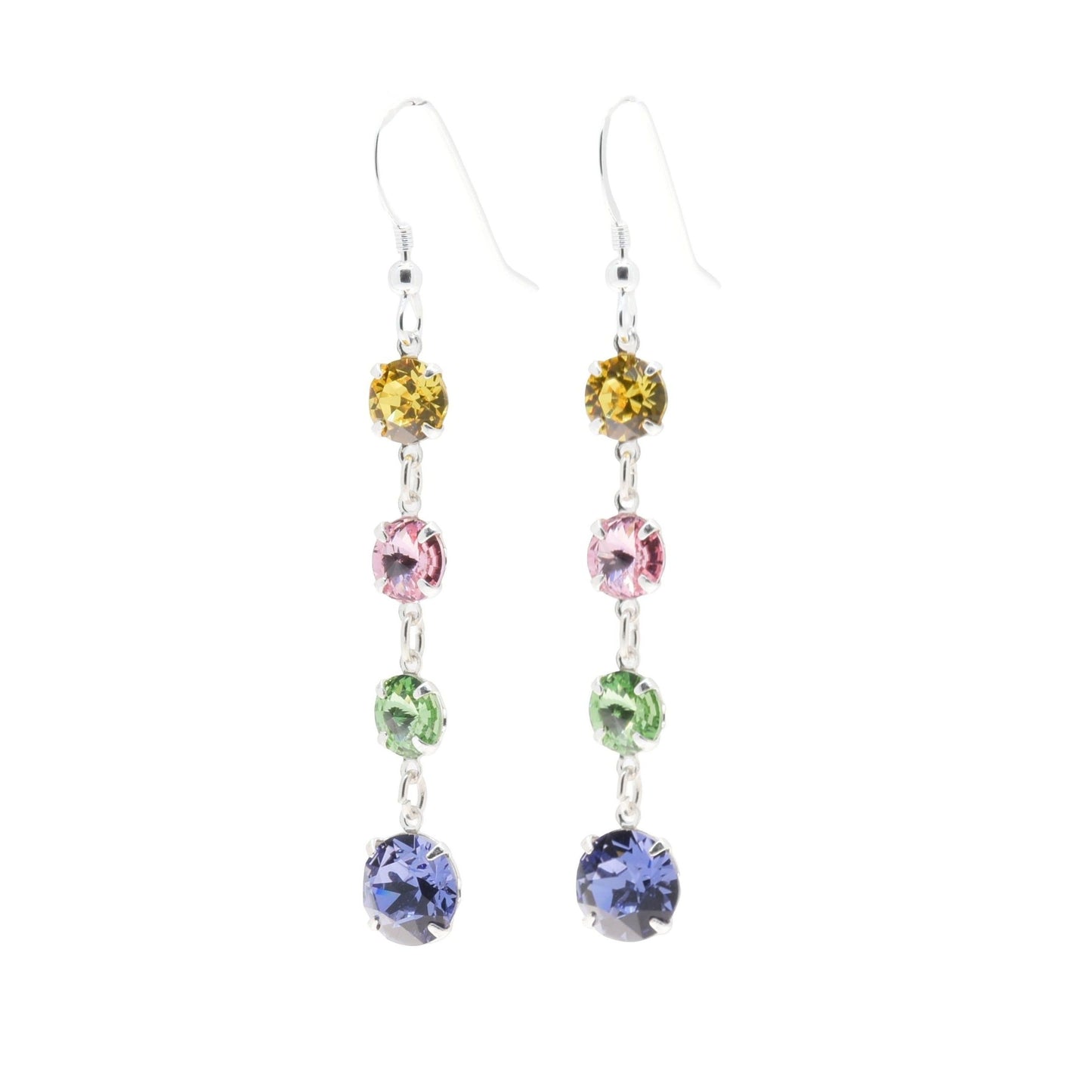 pewterhooter® Women’s 925 Sterling Silver Drop Earrings with Vintage Austrian Tanzanite, Peridot, Light Rose, and Sunflower Crystals - Presented in a branded gift box.