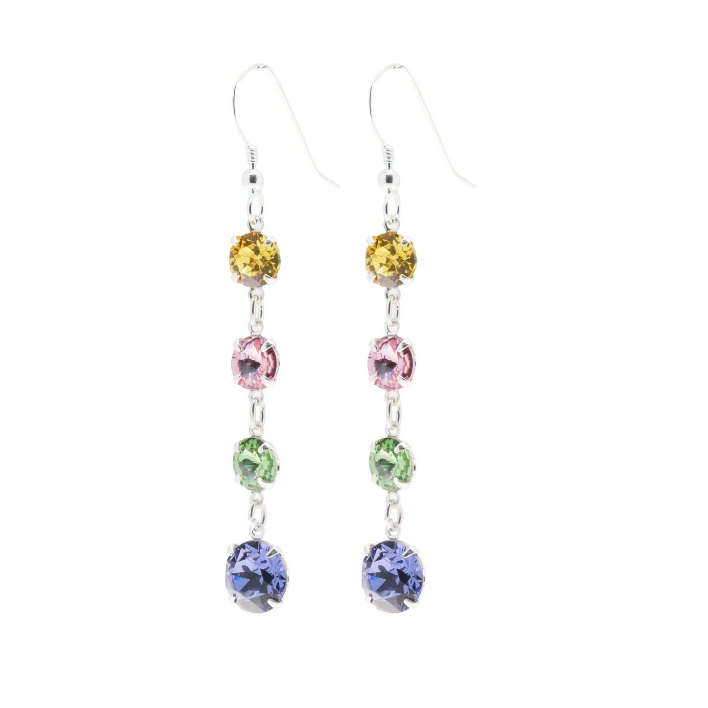 pewterhooter® Women’s 925 Sterling Silver Drop Earrings with Vintage Austrian Tanzanite, Peridot, Light Rose, and Sunflower Crystals - Presented in a branded gift box.
