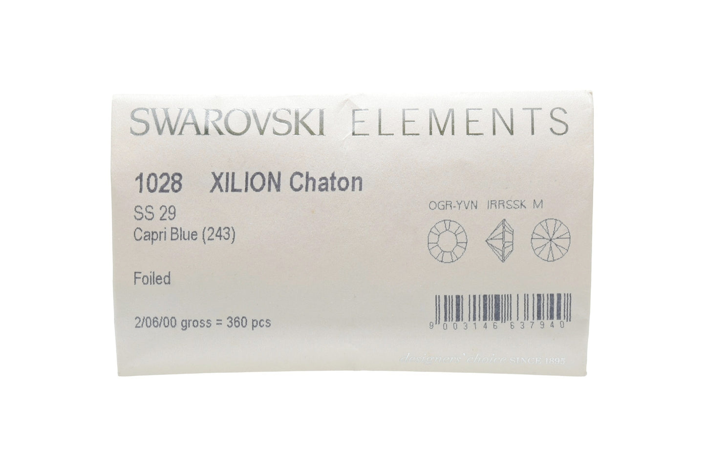 Swarovski 1028 SS29 Chaton Crystals – Factory Sealed Pack of 360 – Capri blue (Foiled Back)