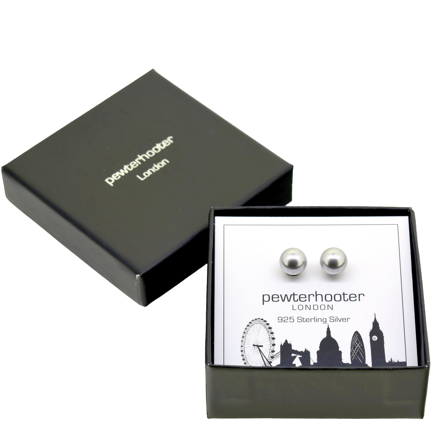 pewterhooter® Women’s 925 Sterling Silver Stud Earrings with Vintage Austrian Silver Crystal Pearls - Presented in a Gift Box