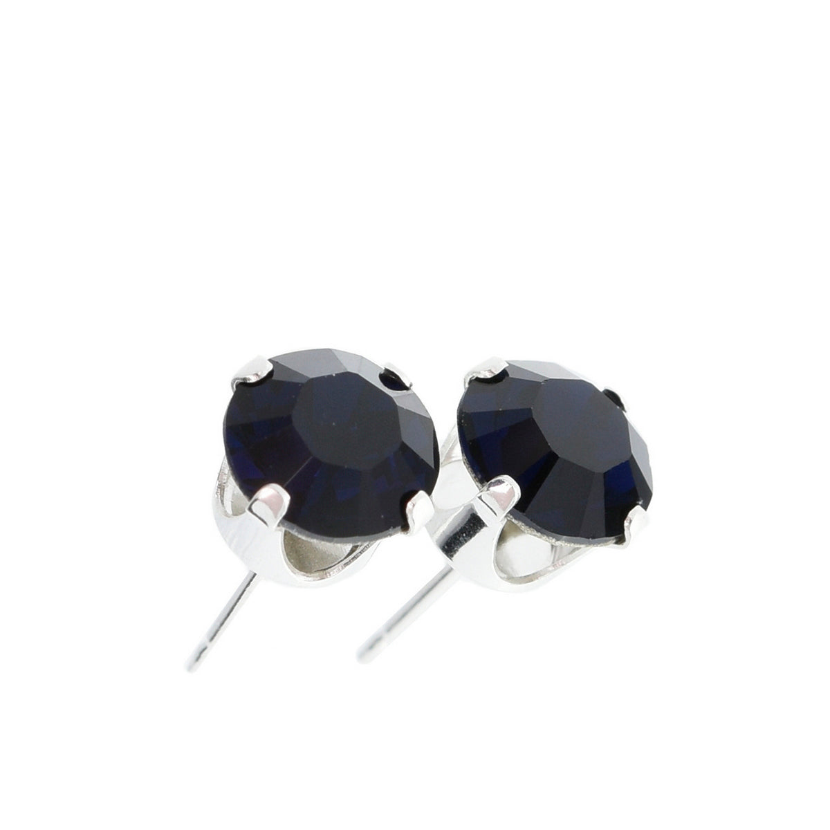 pewterhooter® Women's Classic Collection 925 Sterling silver earrings with sparkling Indigo Blue crystals, packaged in a gift box for any occasion.