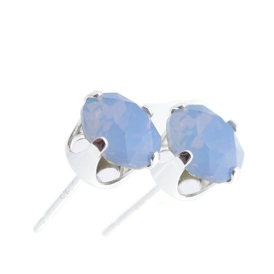 pewterhooter® Women's Classic Collection 925 Sterling silver earrings with sparkling Air Blue Opal crystals, packaged in a gift box for any occasion.