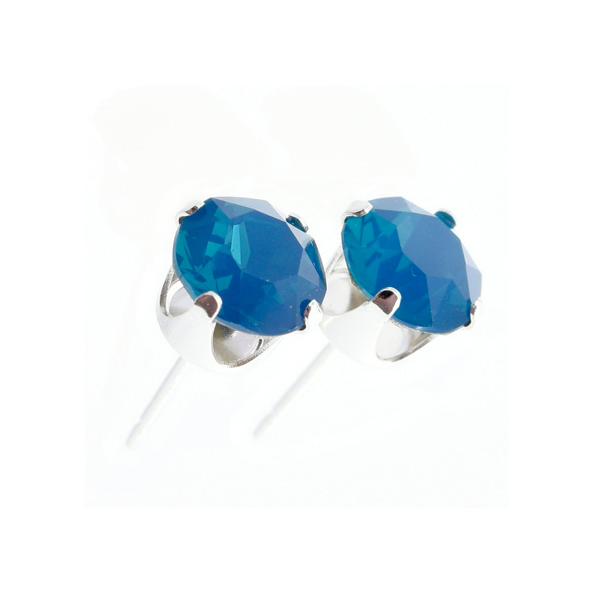 pewterhooter® Women's Classic Collection 925 Sterling silver earrings with sparkling Caribbean Blue Opal crystals, packaged in a gift box for any occasion.