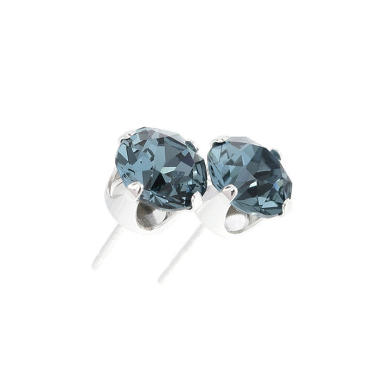 pewterhooter® Women's Classic Collection 925 Sterling silver earrings with sparkling Indian Sapphire crystals, packaged in a gift box for any occasion.