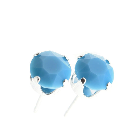 pewterhooter® Women's Classic Collection 925 Sterling silver earrings with sparkling Turquoise crystals, packaged in a gift box for any occasion.