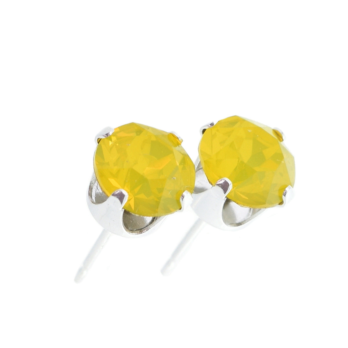 pewterhooter® Women's Classic Collection 925 Sterling silver earrings with sparkling Yellow Opal crystals, packaged in a gift box for any occasion.