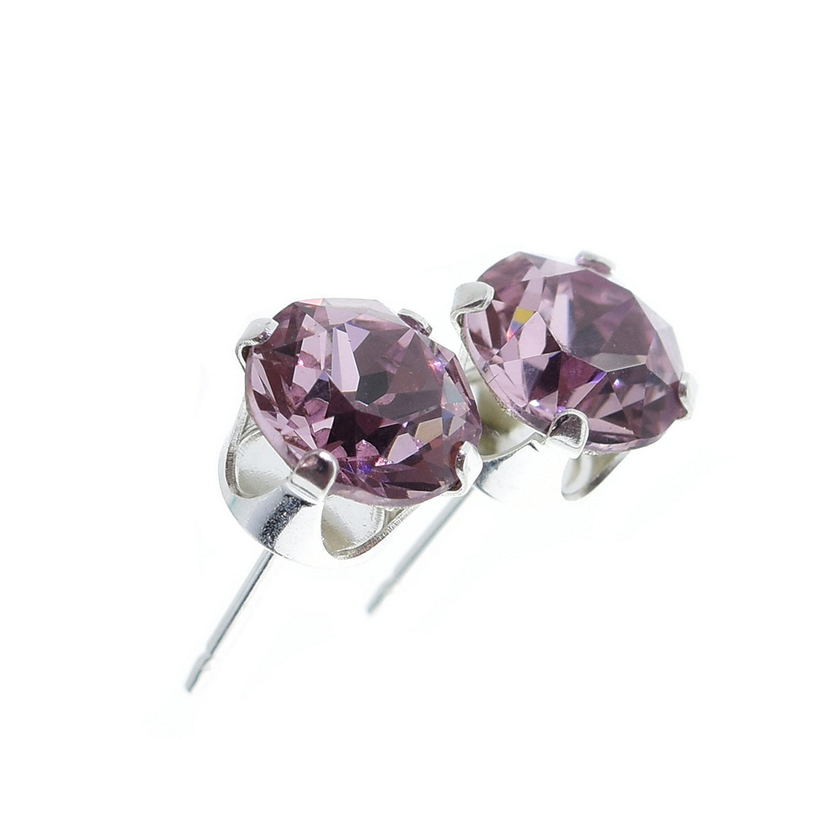pewterhooter® Women's Classic Collection 925 Sterling silver earrings with sparkling Light Amethyst crystals, packaged in a gift box for any occasion.