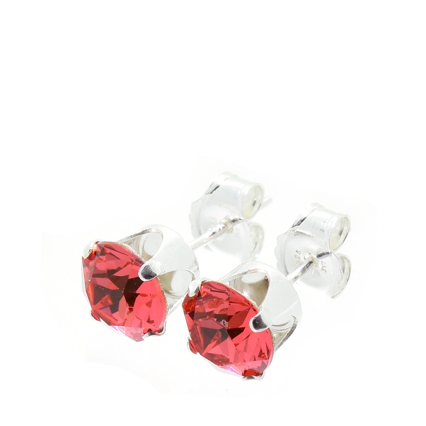 pewterhooter® Women's Classic Collection 925 Sterling silver earrings with sparkling Padparadscha pink crystals, packaged in a gift box for any occasion.