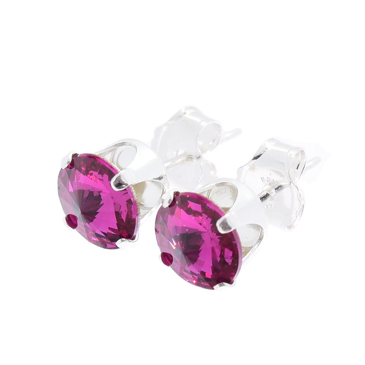 pewterhooter® Women's Classic Collection 925 Sterling silver earrings with brilliant Fuchsia crystals, packaged in a gift box for any occasion.