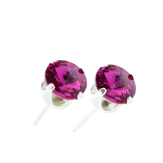 pewterhooter® Women's Classic Collection 925 Sterling silver earrings with brilliant Fuchsia crystals, packaged in a gift box for any occasion.