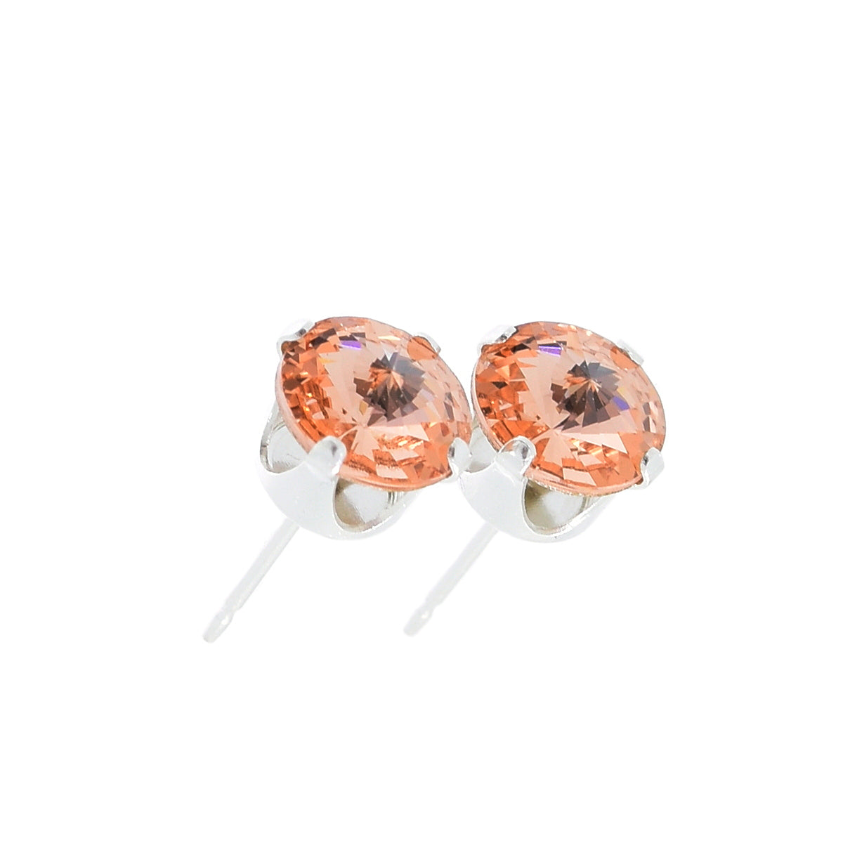 pewterhooter® Women's Classic Collection 925 Sterling silver earrings with brilliant Light Peach crystals, packaged in a gift box for any occasion.
