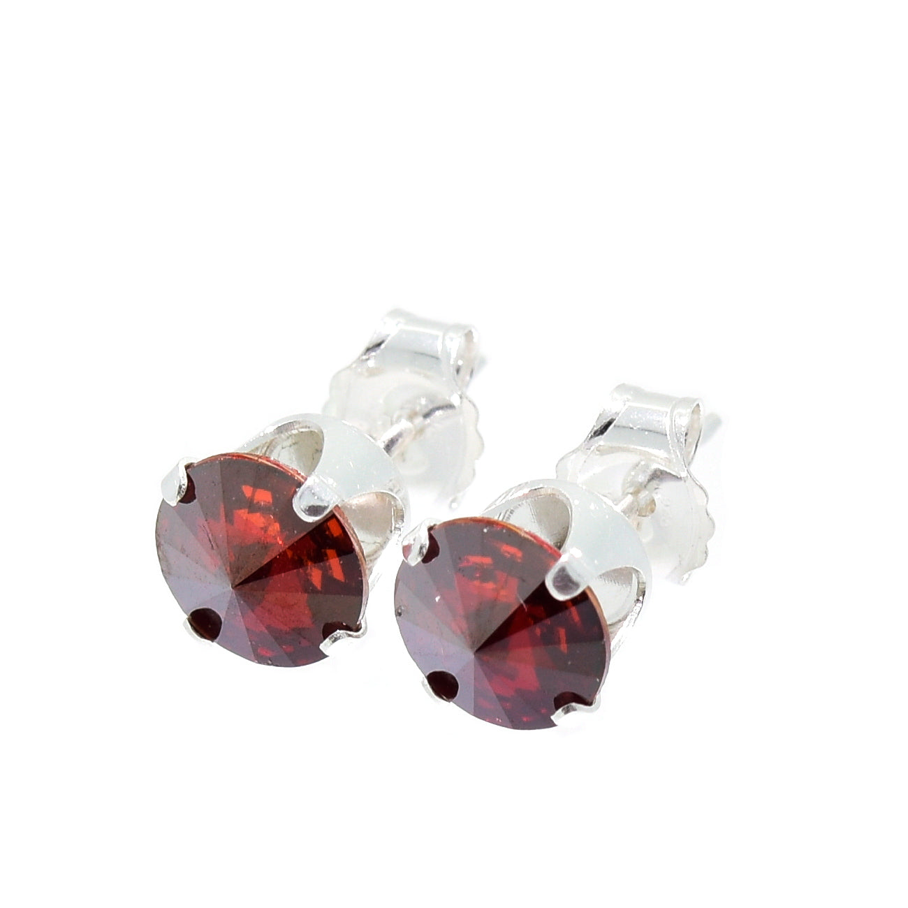 pewterhooter® Women's Classic Collection 925 Sterling silver earrings with brilliant Red Magma crystals, packaged in a gift box for any occasion.
