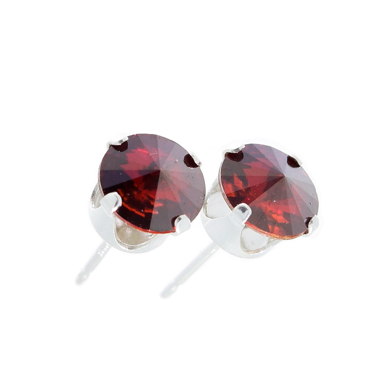 pewterhooter® Women's Classic Collection 925 Sterling silver earrings with brilliant Red Magma crystals, packaged in a gift box for any occasion.
