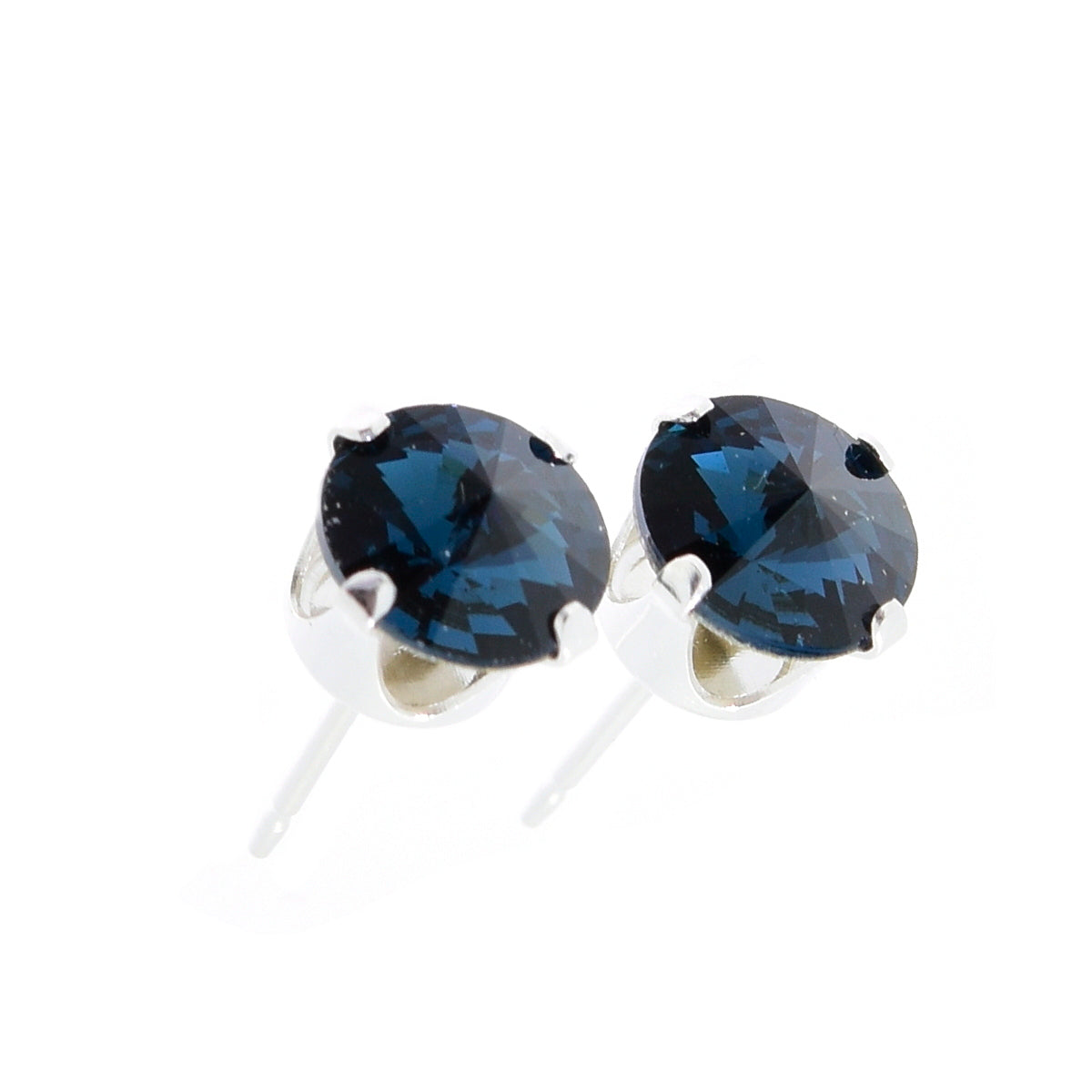 pewterhooter® Women's Classic Collection 925 Sterling silver earrings with brilliant Montana Blue crystals, packaged in a gift box for any occasion.
