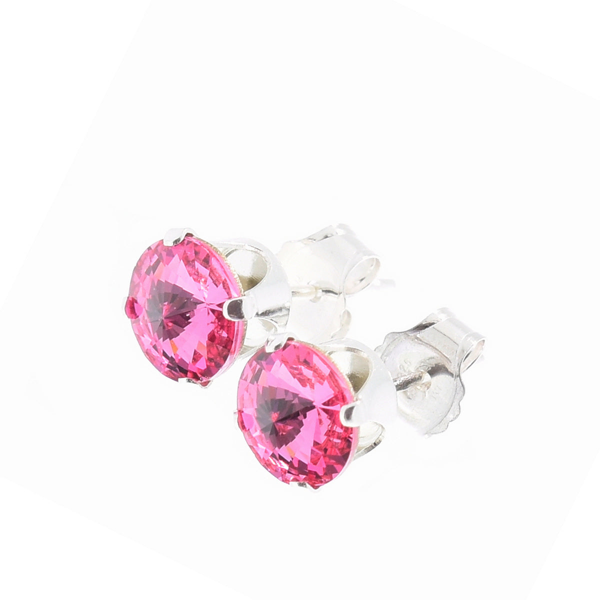 pewterhooter® Women's Classic Collection 925 Sterling silver earrings with brilliant Light Rose crystals, packaged in a gift box for any occasion.