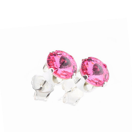 pewterhooter® Women's Classic Collection 925 Sterling silver earrings with brilliant Light Rose crystals, packaged in a gift box for any occasion.