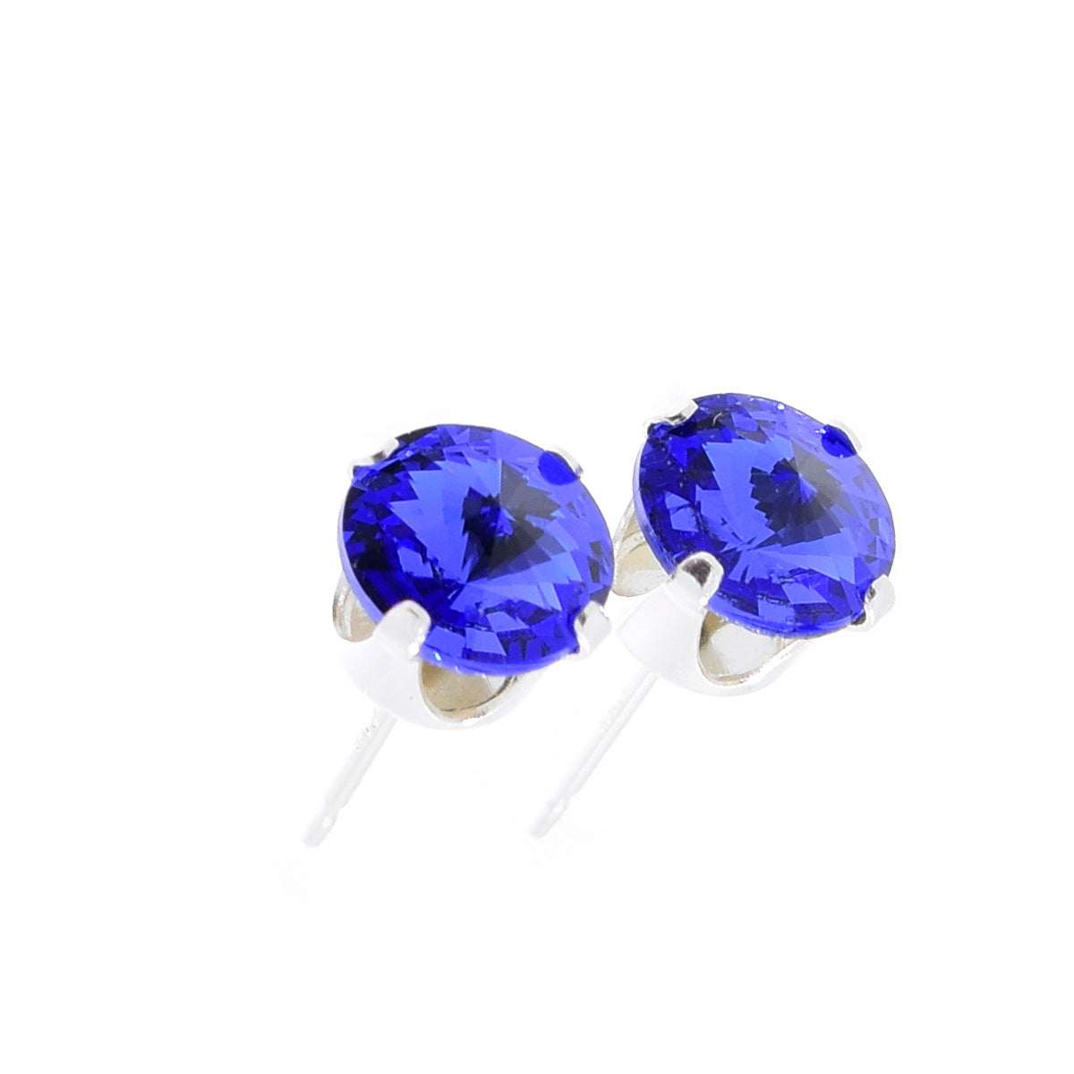 pewterhooter® Women's Classic Collection 925 Sterling silver earrings with brilliant Sapphire Blue crystals, packaged in a gift box for any occasion.