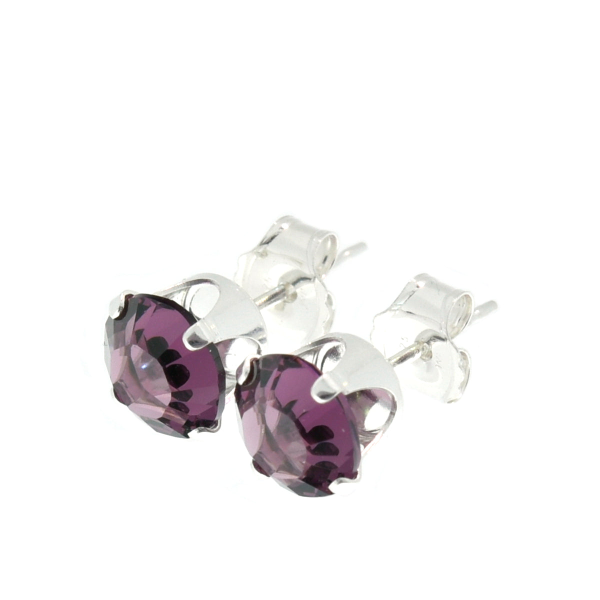 pewterhooter® Women's Classic Collection 925 Sterling silver earrings with sparkling Amethyst channel crystals, packaged in a gift box for any occasion.