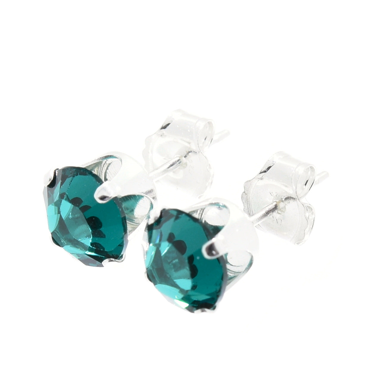 pewterhooter® Women's Classic Collection 925 Sterling silver earrings with sparkling Emerald Green channel crystals, packaged in a gift box for any occasion.