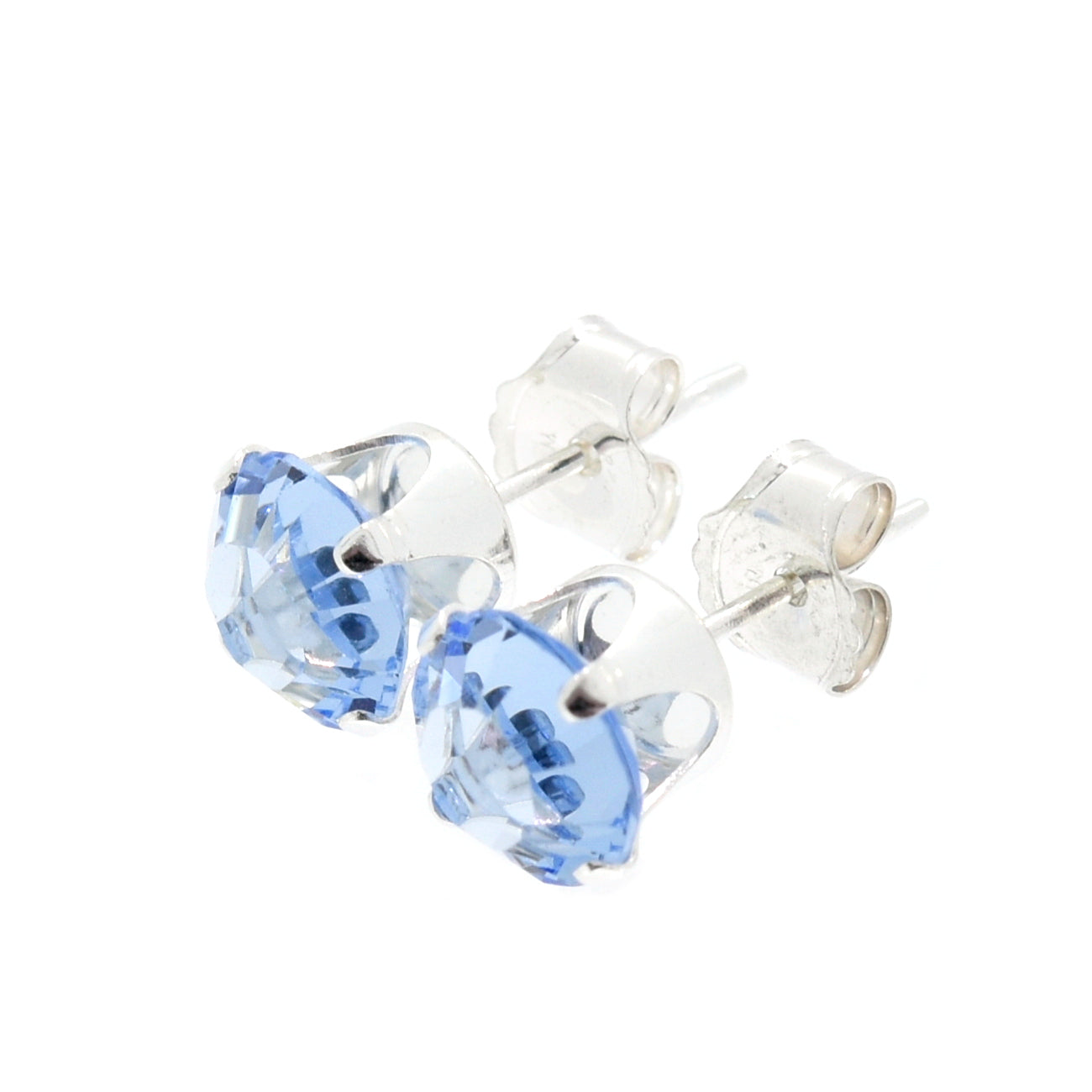 pewterhooter® Women's Classic Collection 925 Sterling silver earrings with sparkling Light Sapphire Blue channel crystals, packaged in a gift box for any occasion.