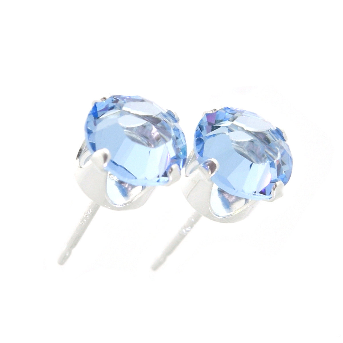 pewterhooter® Women's Classic Collection 925 Sterling silver earrings with sparkling Light Sapphire Blue channel crystals, packaged in a gift box for any occasion.