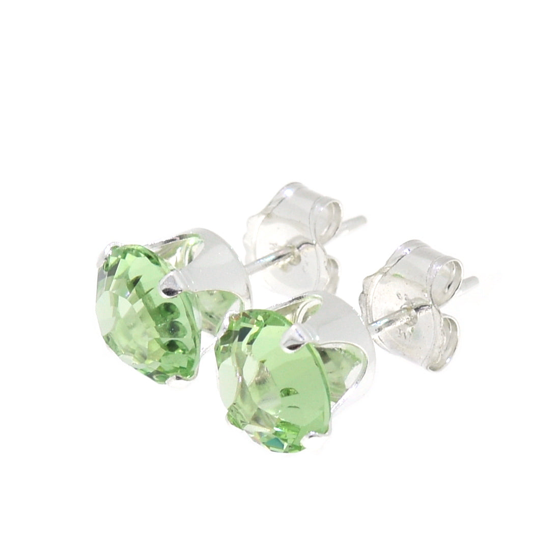 pewterhooter® Women's Classic Collection 925 Sterling silver earrings with sparkling Peridot Green channel crystals, packaged in a gift box for any occasion.