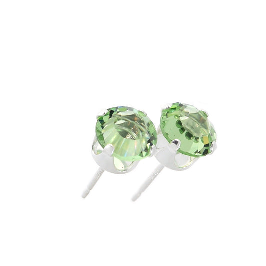 pewterhooter® Women's Classic Collection 925 Sterling silver earrings with sparkling Peridot Green channel crystals, packaged in a gift box for any occasion.