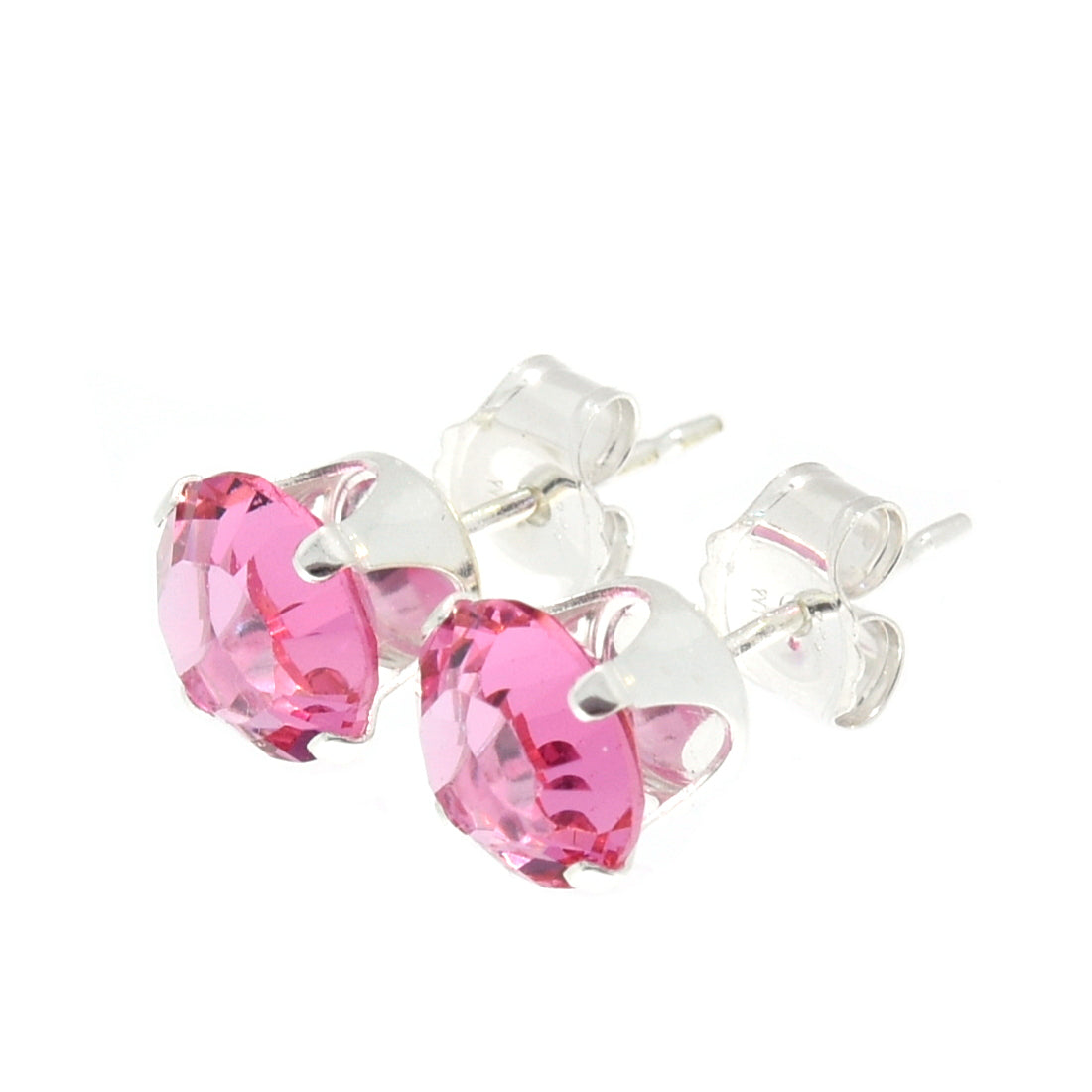 pewterhooter® Women's Classic Collection 925 Sterling silver earrings with sparkling Rose Pink channel crystals, packaged in a gift box for any occasion.