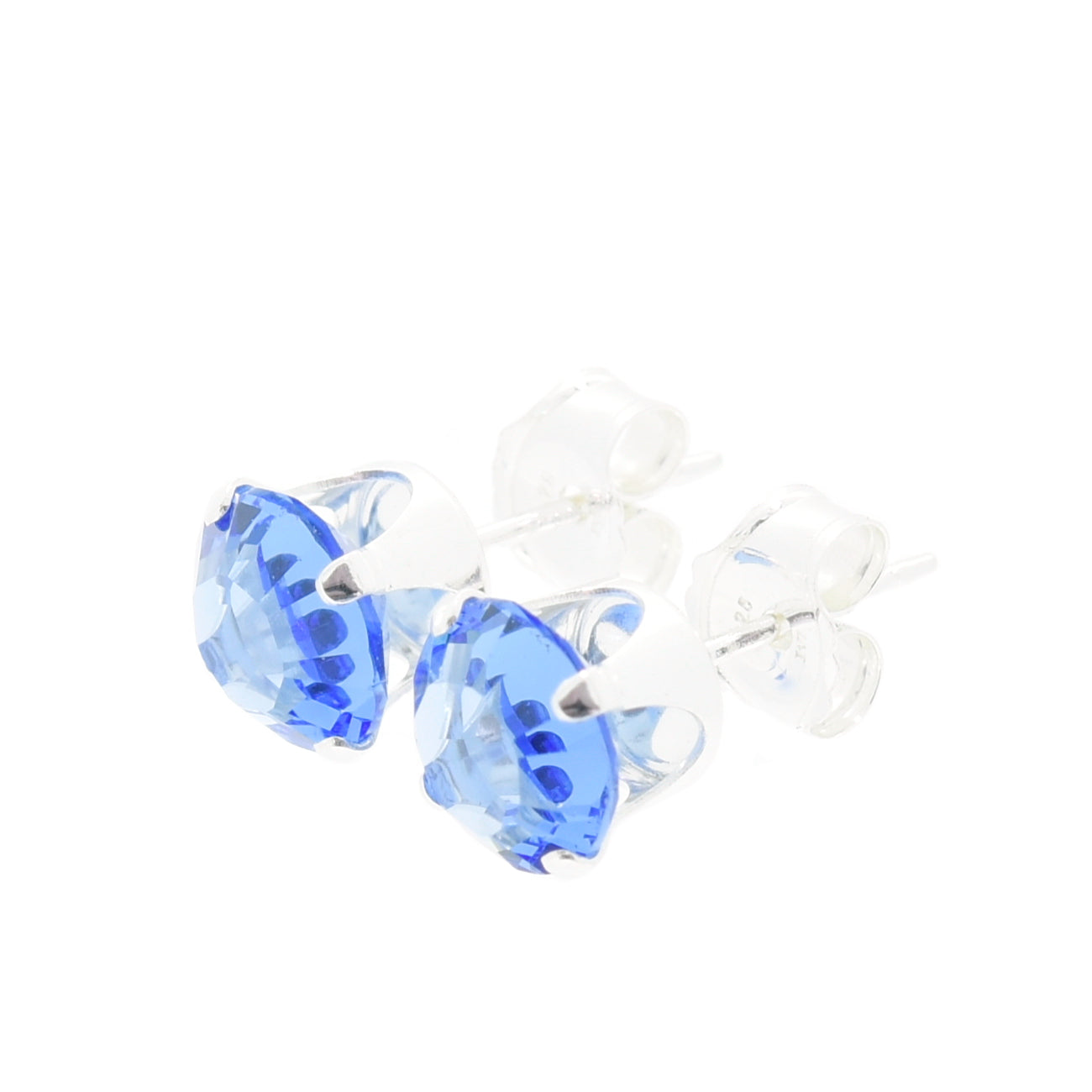 pewterhooter® Women's Classic Collection 925 Sterling silver earrings with sparkling Sapphire Blue channel crystals, packaged in a gift box for any occasion.