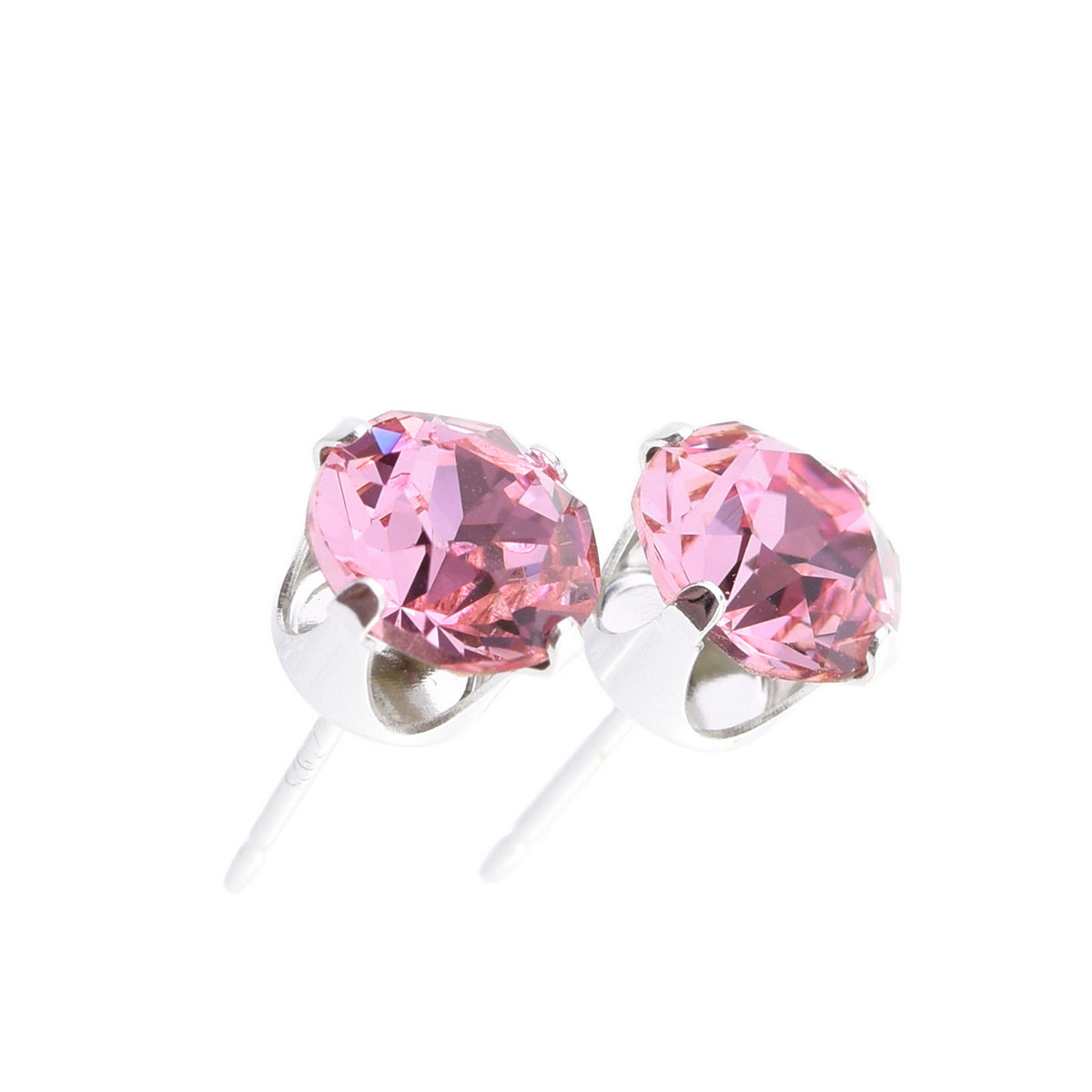 pewterhooter® Women's Classic Collection 925 Sterling silver earrings with sparkling Light Pink crystals, packaged in a gift box for any occasion.